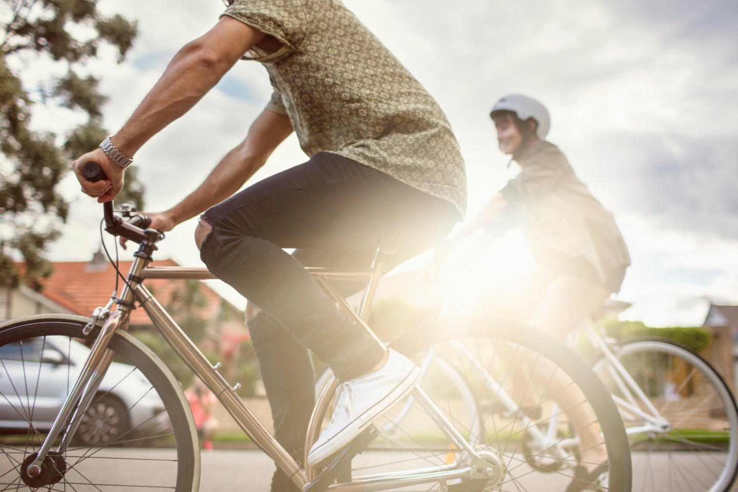 Person riding a bike as an environmentally conscious alternative to 